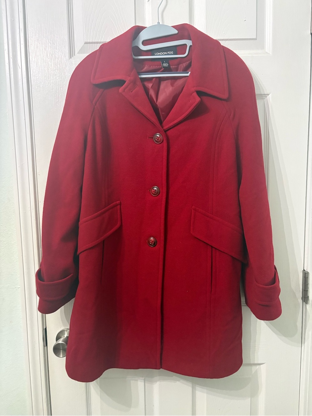 London Fog Red Wool-Blend Button Front Coat